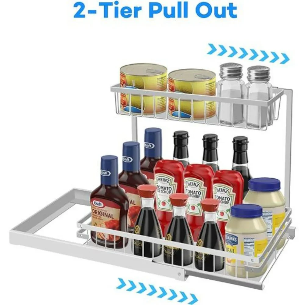 Under Sink Organizer and Storage 2-Tier with Sliding Drawer Metal white